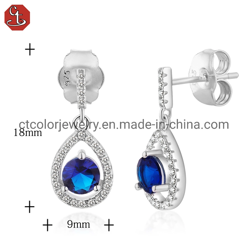 Luxury Women′s Jewelry synthetic sapphire Stone silver Earrings fashion jewellery