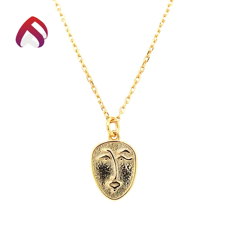 Gold Plated 925 Silver Face Pendant Matte Finished Plain Silver Necklace