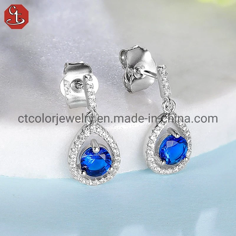 Luxury Women′s Jewelry synthetic sapphire Stone silver Earrings fashion jewellery