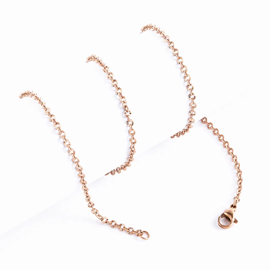 Wholesale Stainless Steel Cable Chain Necklace Jewelry with Flower Embossed Gold Plated Finished Chain Making